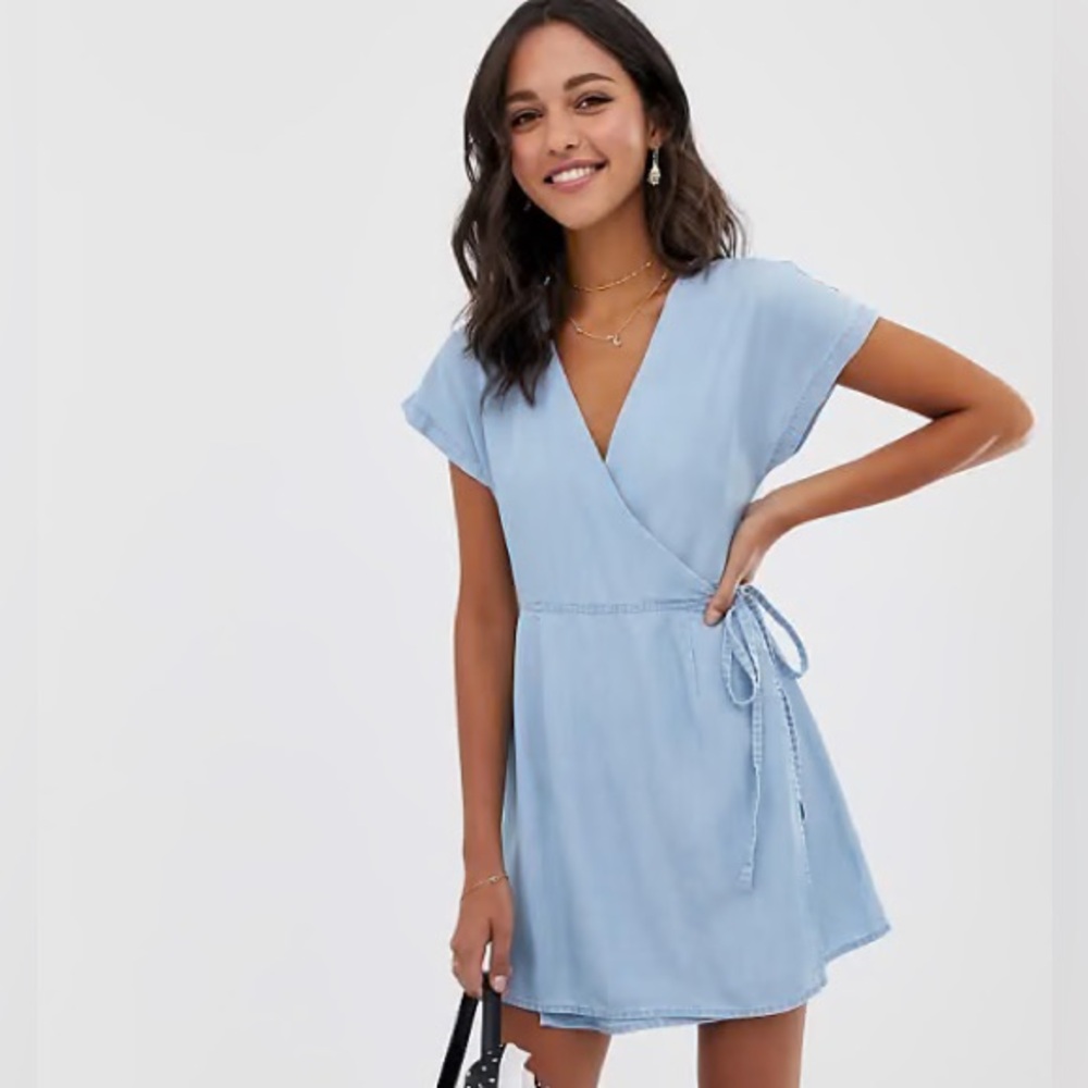 ASOS Light Blue Denim Wrap Dress